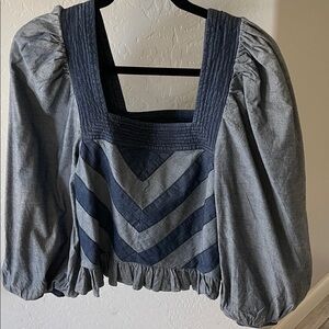 Anthropologie Navy and Gray Chevron Blouse
